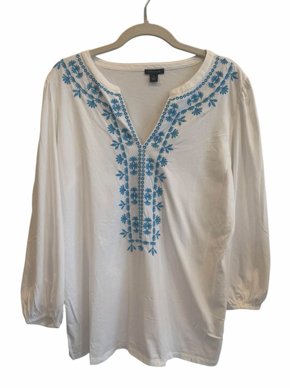 Ann Taylor Embroidered Tunic‎ Blouse Top 100% Cotton size medium